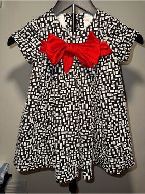 Helena & Harry Neiman Marcus Girls 3T Dress Red Bow Black White Holiday Formal
